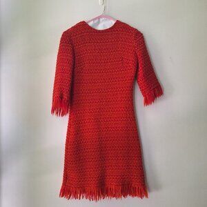 VTG Maggi Pink/Orange Wool 3/4 Sleeve Mini Sweater Dress Fringed